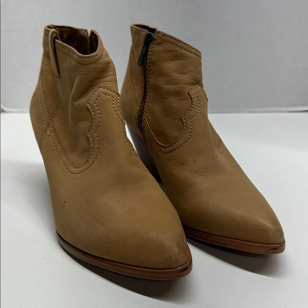 Frye Reina Ankle Booties Heeled Boots Shoes Leather Suede Sand Brown Tan Size 7